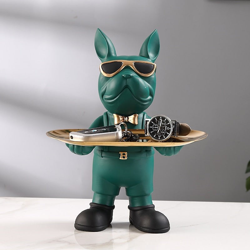 Beaumont Butler Bulldog Sculpture with Tray