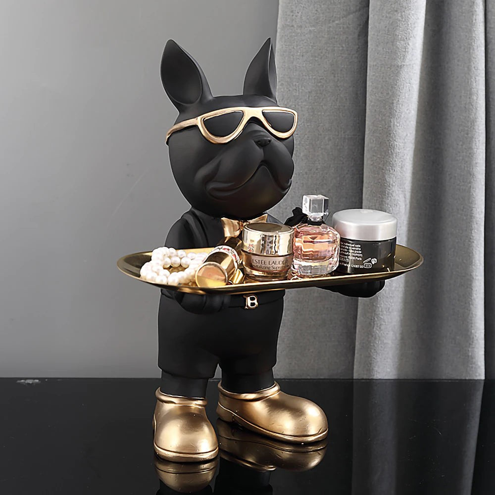 Beaumont Butler Bulldog Sculpture with Tray