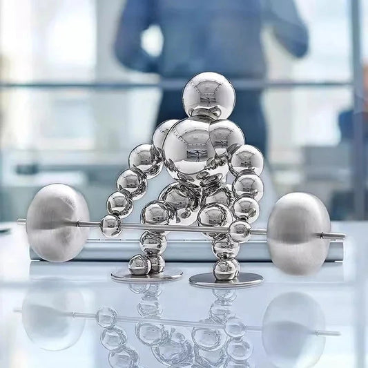 Atlas Arc Triptych — Stainless Steel Weightlifter Sculptures